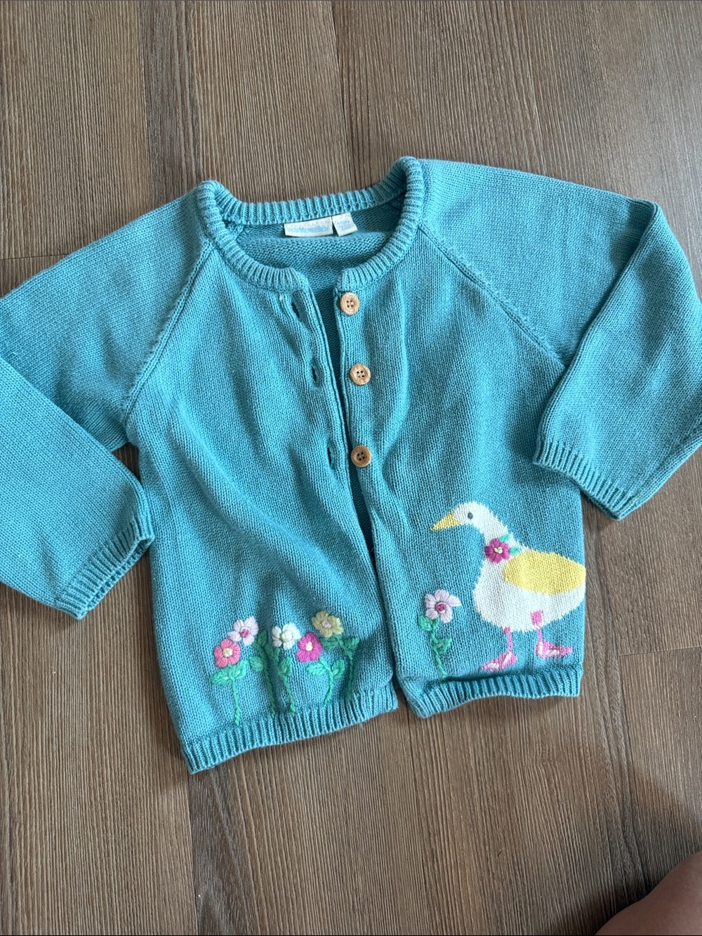 JoJo Maman Bebe cotton embroidered goose teal cardigan - 4-5T